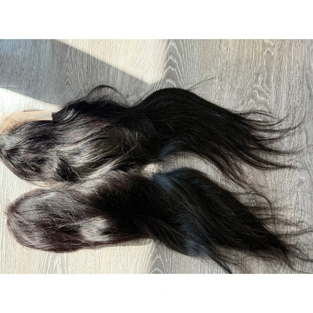 2 human blend laced wigs straight transparent 13*4 lace black 14